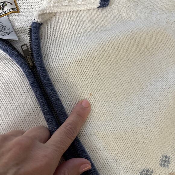 Heirloom Collectibles VTG Fair Isle Cardigan Sweater L Collar Zip Up Blue White - Picture 6 of 8